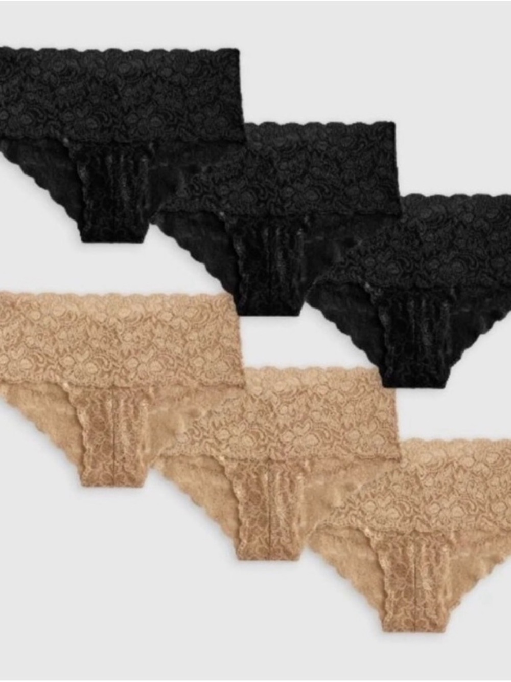 New Quince Stretch Lace Cheeky Brief Underwear Black & Nude Sz L (6 pack)